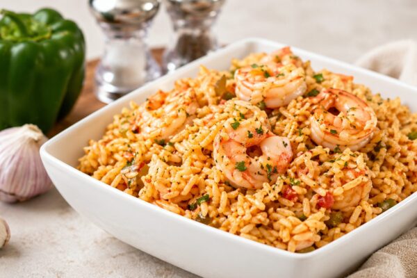 Cajun pilav rijst met garnalen